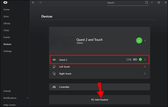 Нажмите Добавить гарнитуру и найдите квест 2