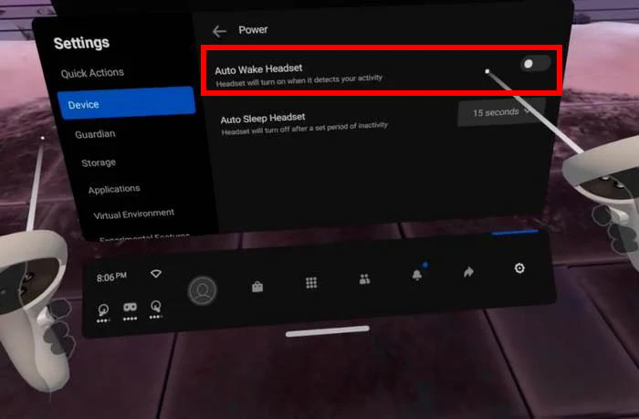 Отключите автоматическое пробуждение в Quest 2