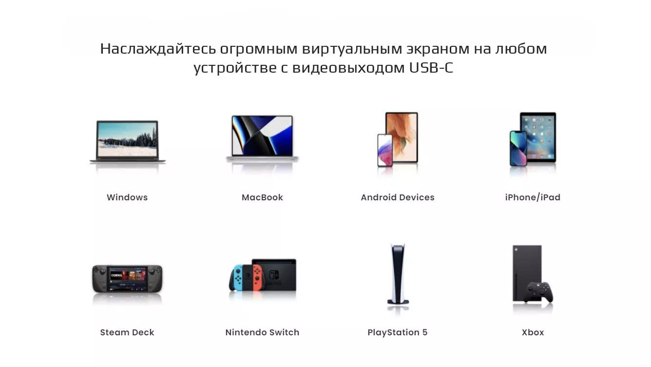 Наслаждайте виртуальный дисплей на любом устройстве с видеовыходом USB-C