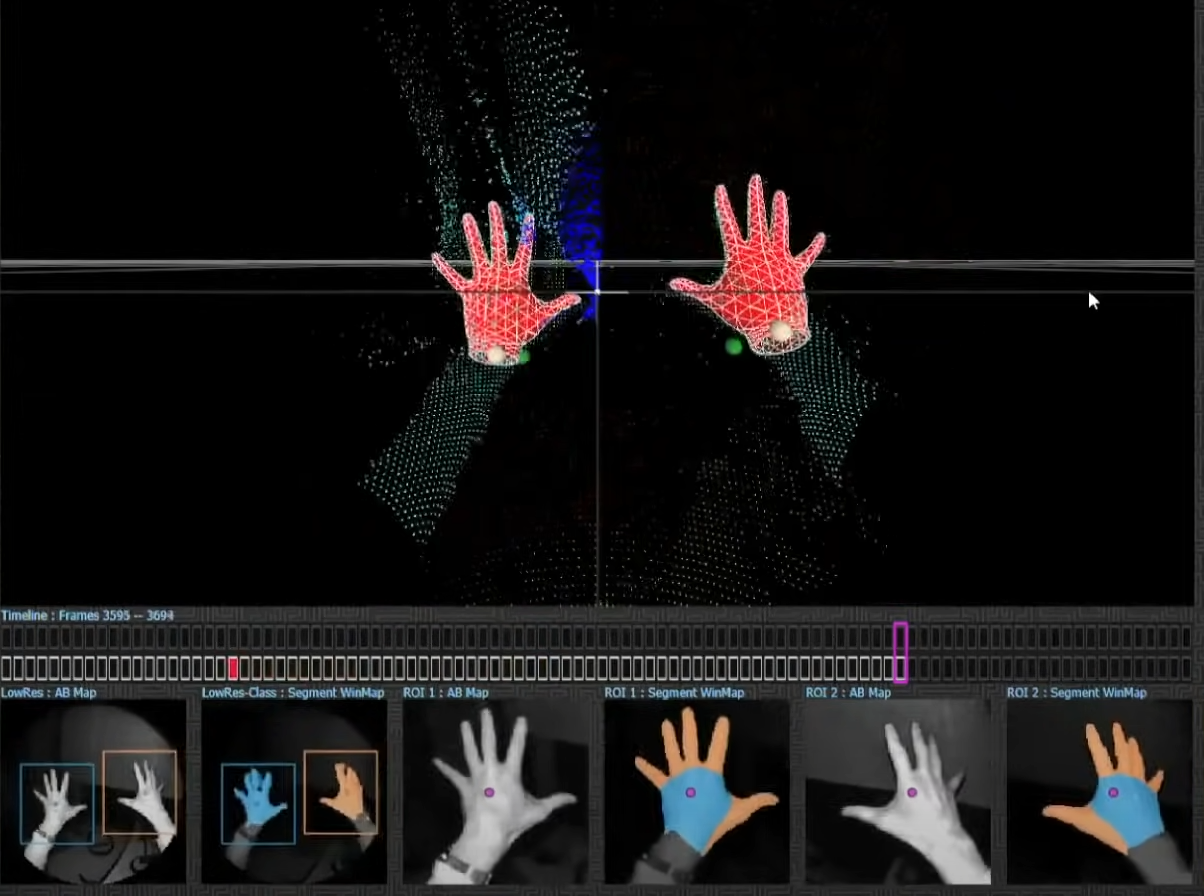 Работа системы отслеживания рук Hololens 2 